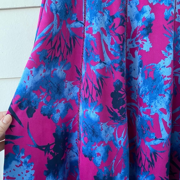 BANANA REPUBLIC • Bold Floral A Line Midi Skirt Pink/Blue Color Splash Size 2 - Picture 7 of 15